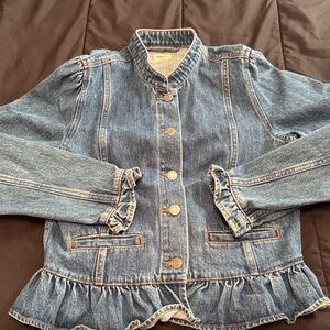 Chic Ruffled Blue Denim Jacket